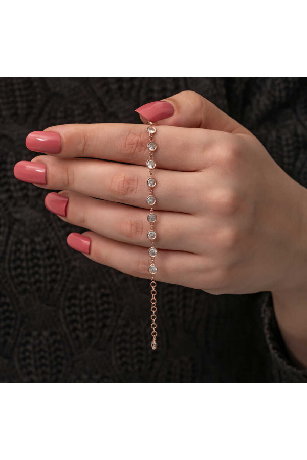 Gümüş Rose Beyaz Taşlı Kadın Bileklik