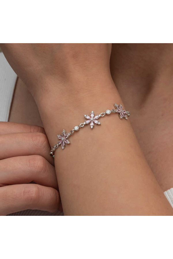 Gümüş Pembe Lotus Çiçeği Kadın Bileklik