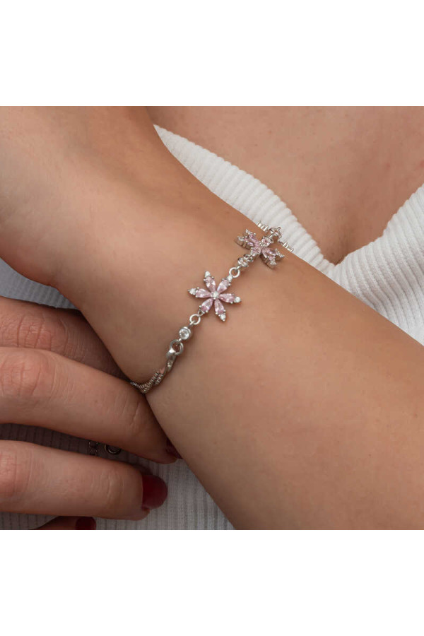 Gümüş Pembe Lotus Çiçeği Kadın Bileklik