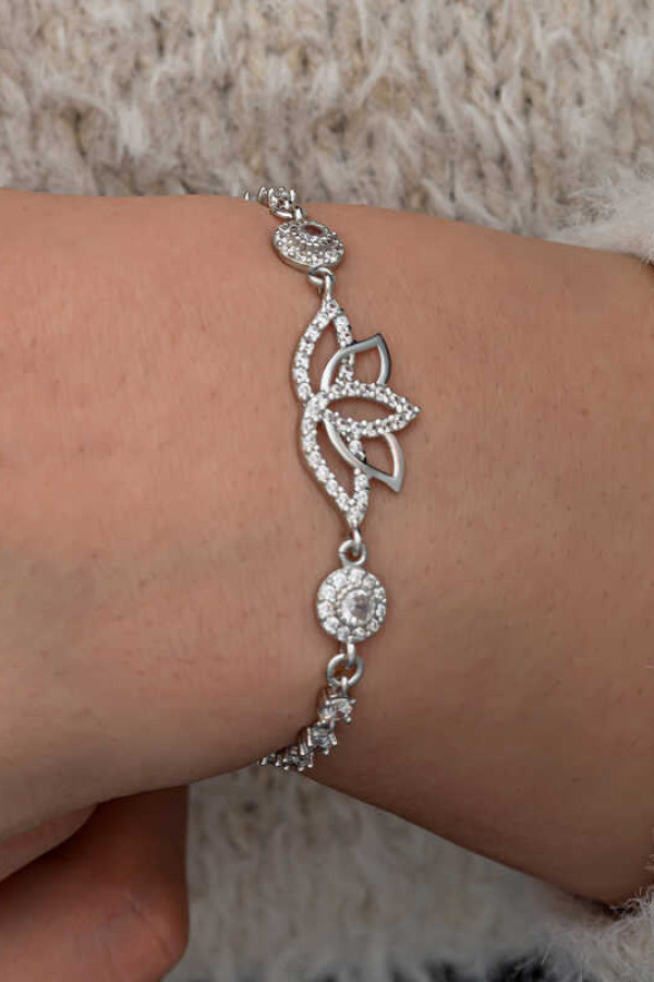 Gümüş Zirkon Taşlı Lotus Kadın Bileklik