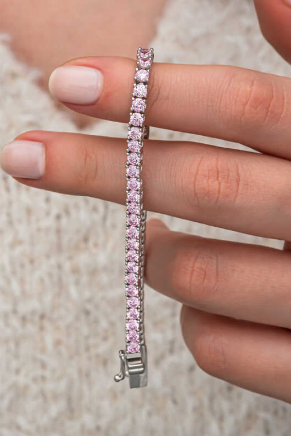 Gümüş Pembe Zirkon Taşlı Su Yolu Kadın Bileklik
