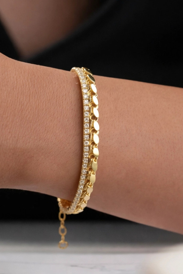 Gümüş Gold Pullu Su Yolu Kadın Bileklik
