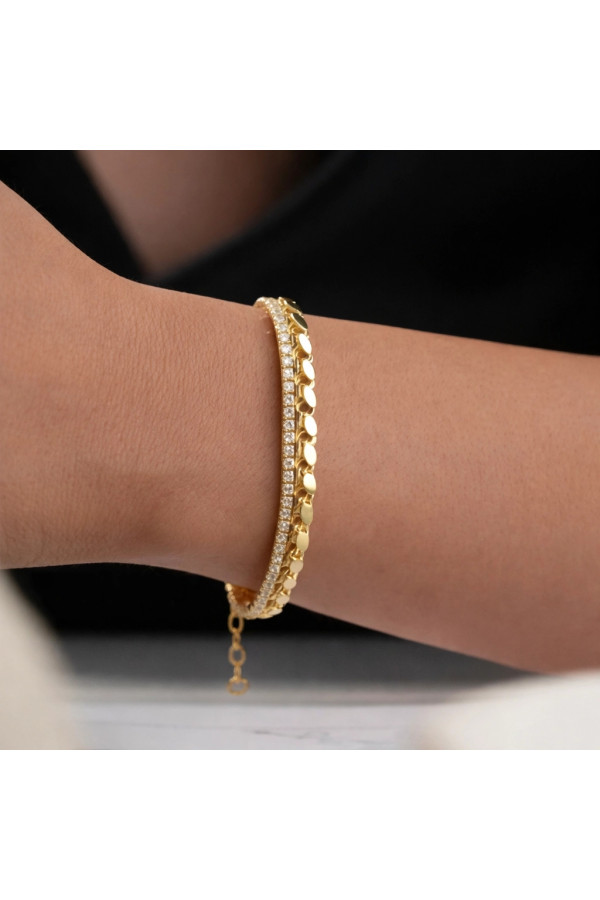 Gümüş Gold Pullu Su Yolu Kadın Bileklik