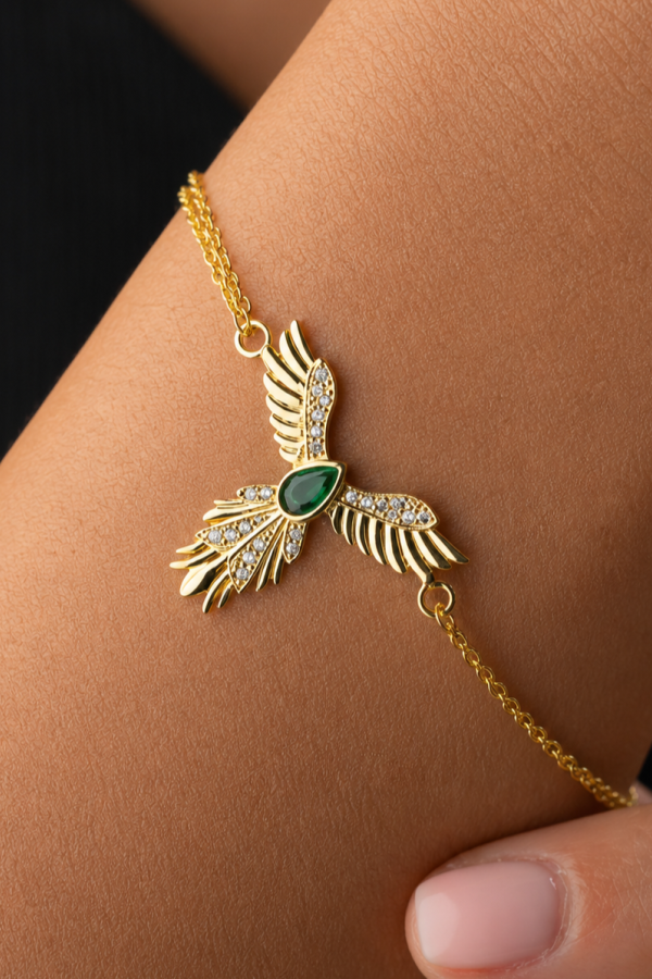 Gümüş Anka Kuşu Figürlü Gold Kadın Bileklik