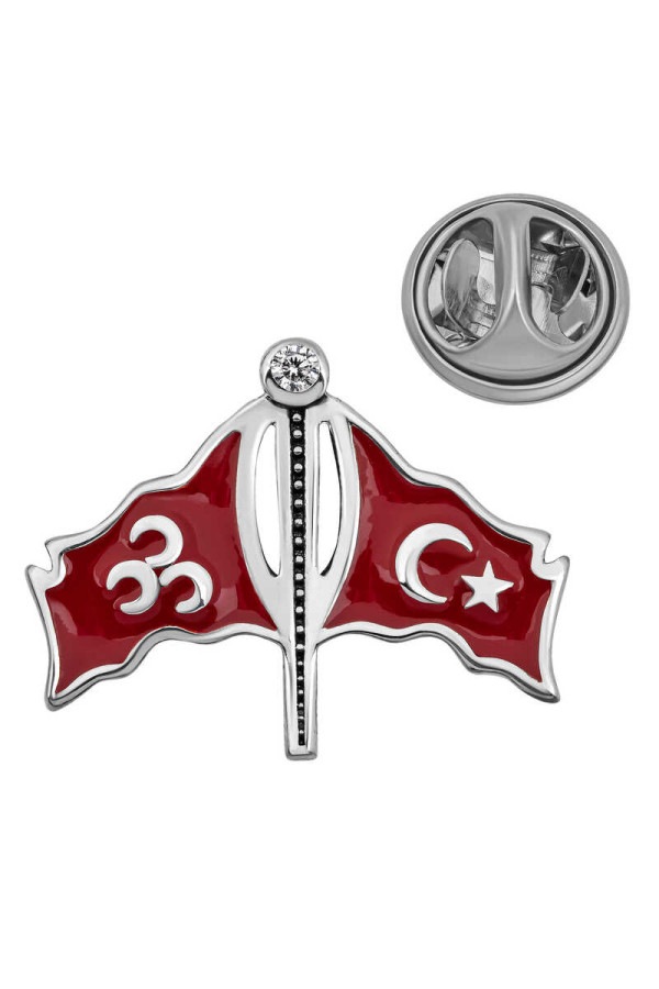 Gümüş Üç Hilal Türk Bayrağı Rozet
