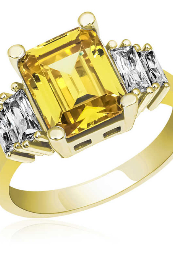 Gümüş Sarı Baget Taşlı Gold Bayan Yüzük