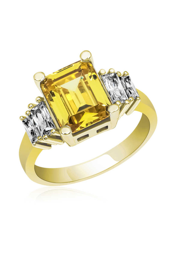 Gümüş Sarı Baget Taşlı Gold Bayan Yüzük