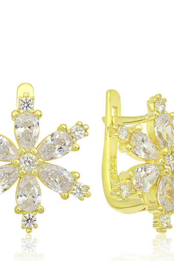 Gümüş Gold Beyaz Lotus Çiçeği Kadın Küpe