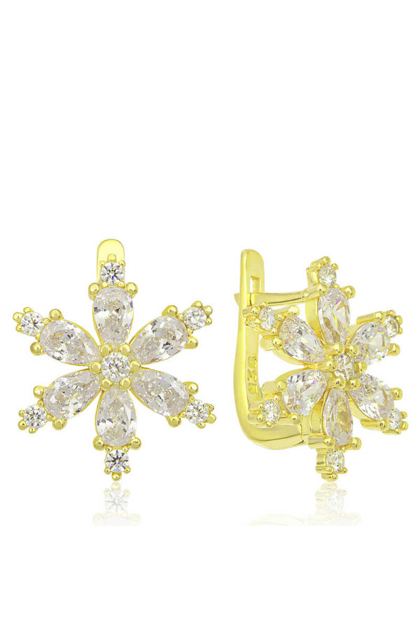 Gümüş Gold Beyaz Lotus Çiçeği Kadın Küpe