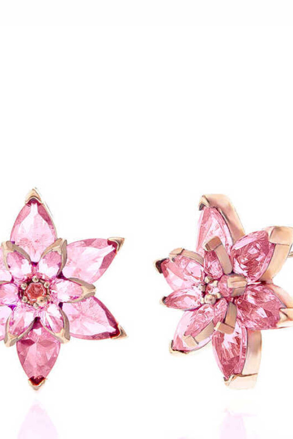 Gümüş Rose Pembe Lotus Çiçeği Çivili Kadın Küpe