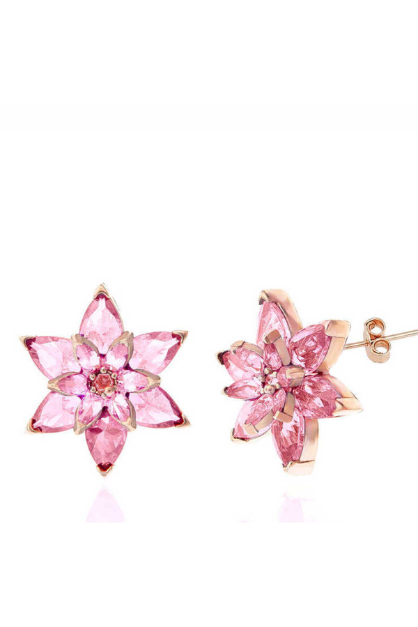 Gümüş Rose Pembe Lotus Çiçeği Çivili Kadın Küpe