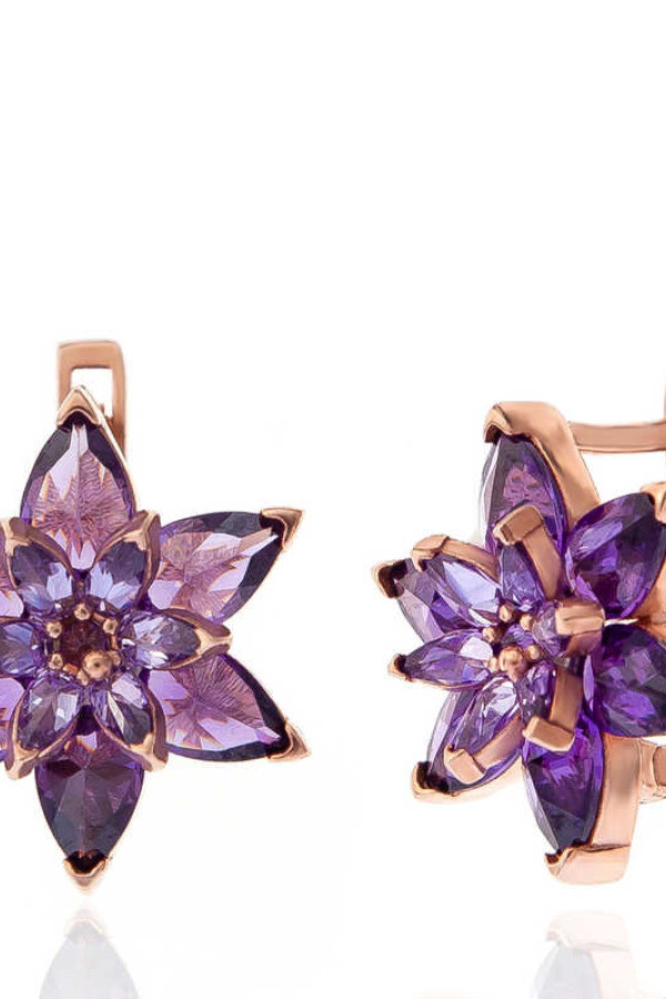 Gümüş Rose Mor Lotus Çiçeği Kadın Küpe