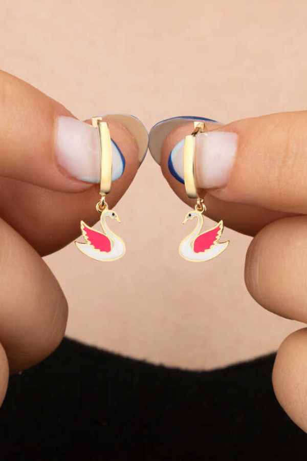Gümüş Gold Kuğu Sallantılı Kadın Küpe