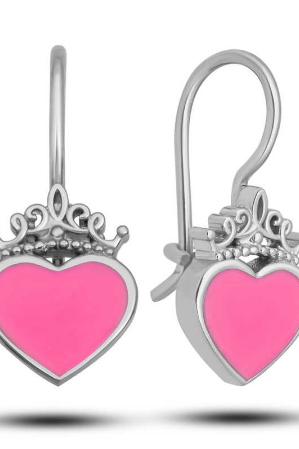 Gümüş Pembe Kalp Sallantılı Çocuk Küpe