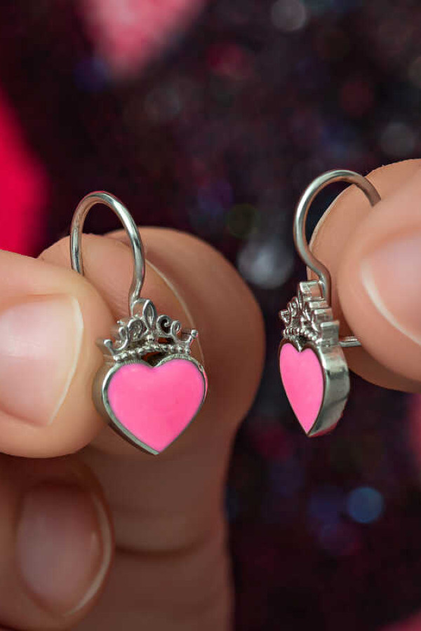 Gümüş Pembe Kalp Sallantılı Çocuk Küpe