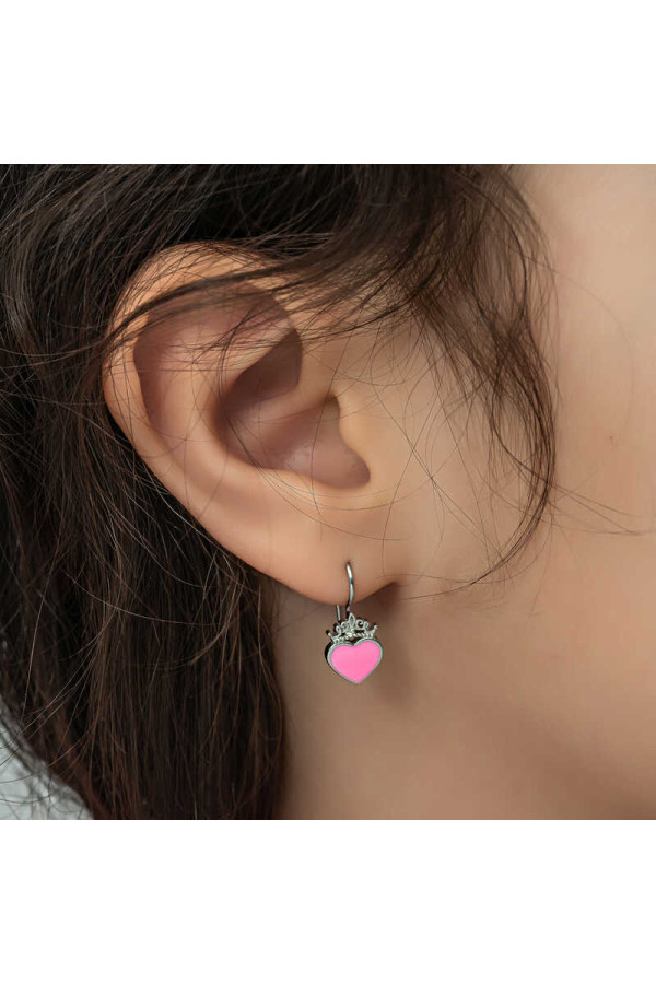 Gümüş Pembe Kalp Sallantılı Çocuk Küpe