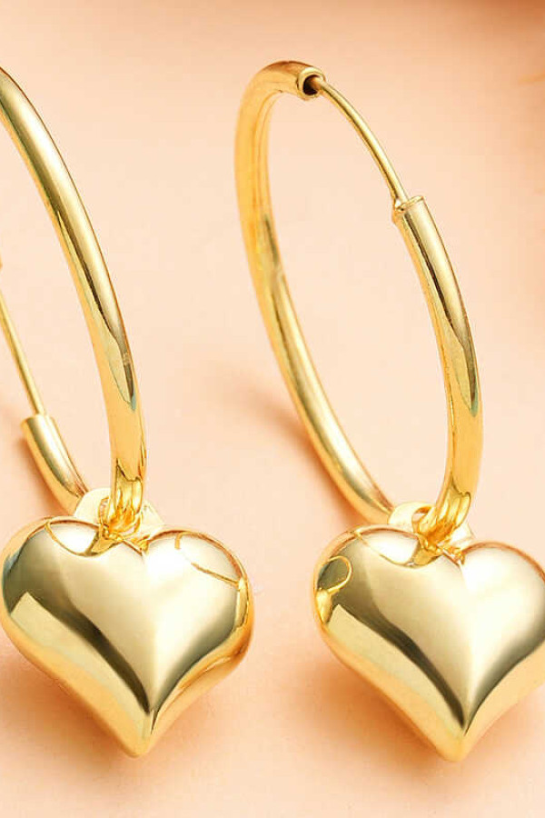 Gümüş Gold Kalp Sallantılı Kadın Küpe