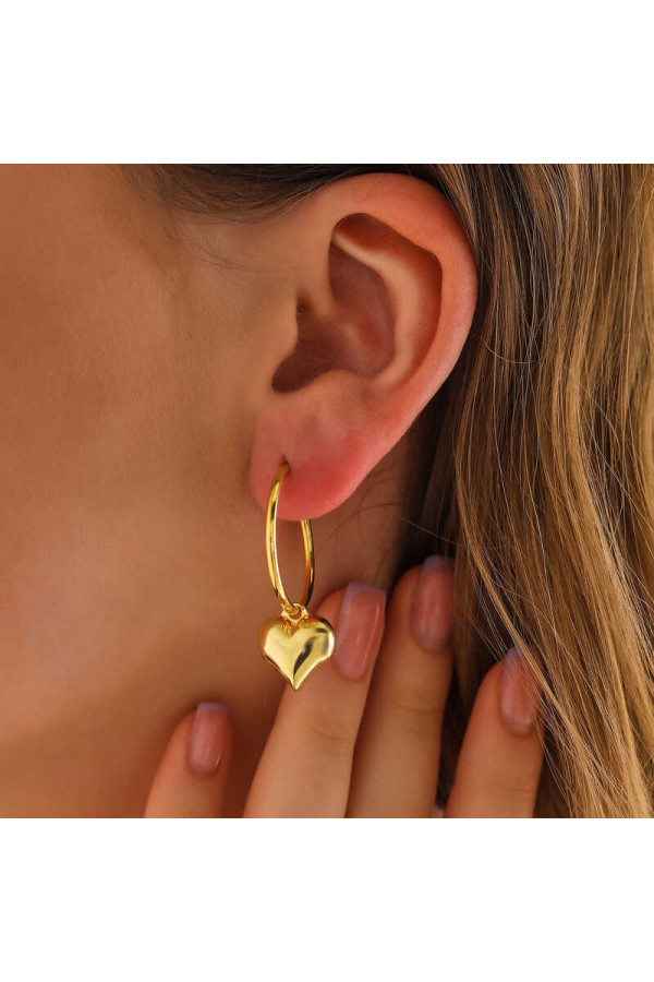 Gümüş Gold Kalp Sallantılı Kadın Küpe