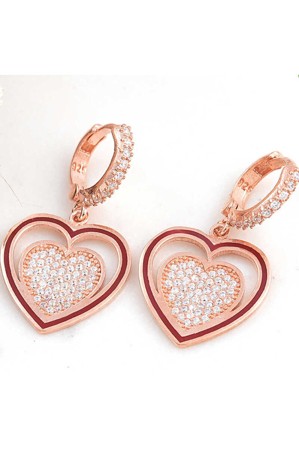 ​Gümüş Rose Sallantılı Kalp Kadın Küpe