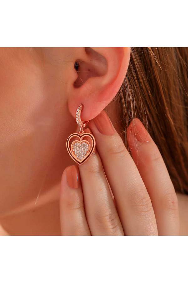 ​Gümüş Rose Sallantılı Kalp Kadın Küpe