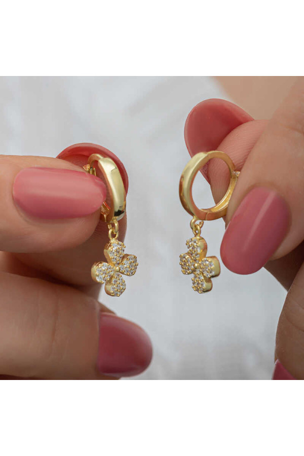 ​Gümüş Gold Sallantılı Yonca Kadın Küpe