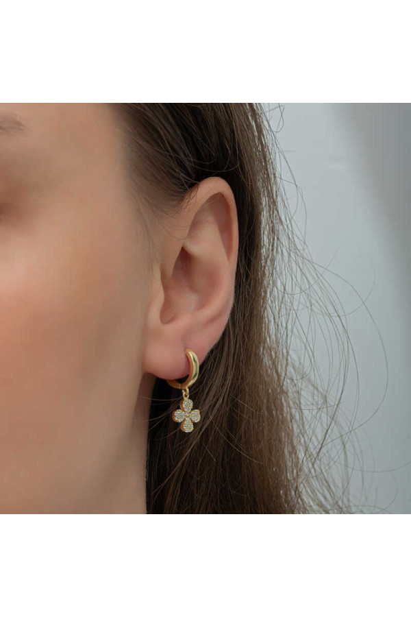 ​Gümüş Gold Sallantılı Yonca Kadın Küpe