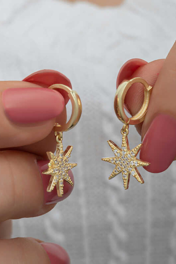 Gümüş Gold Sallantılı Kutup Yıldızı Kadın Küpe