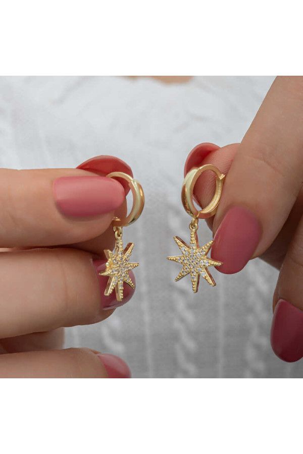 Gümüş Gold Sallantılı Kutup Yıldızı Kadın Küpe
