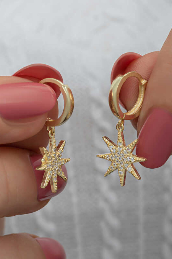 Gümüş Gold Sallantılı Kutup Yıldızı Kadın Küpe