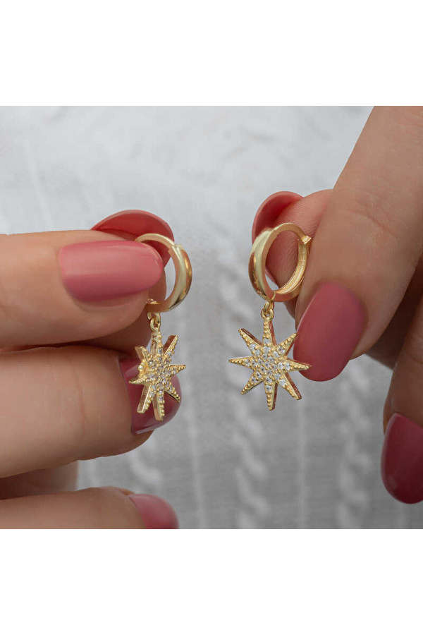 Gümüş Gold Sallantılı Kutup Yıldızı Kadın Küpe