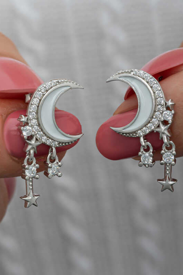 Gümüş Sallantılı Ay Yıldız Kadın Küpe