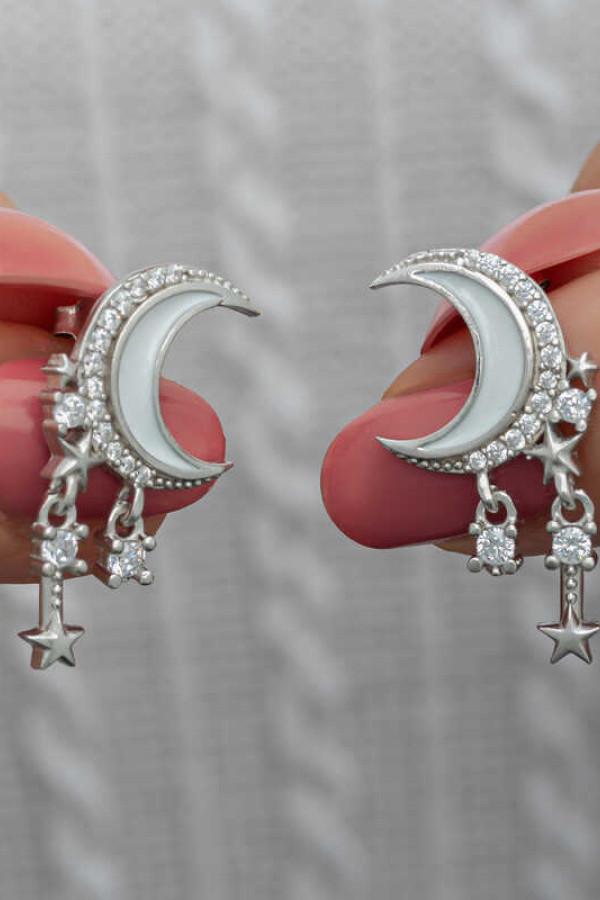 Gümüş Sallantılı Ay Yıldız Kadın Küpe