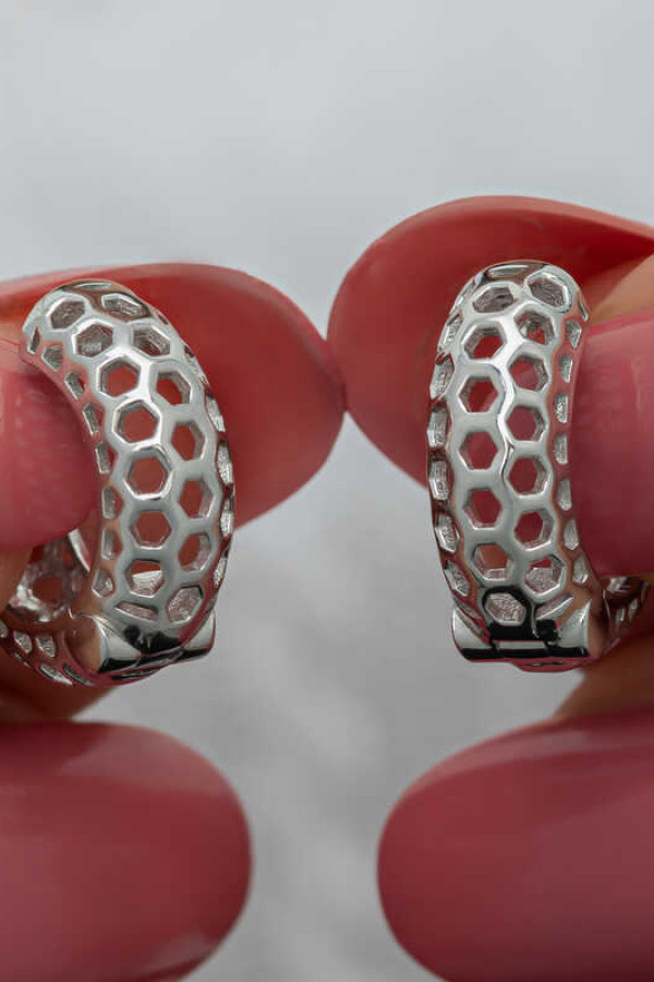 Gümüş Petek Desenli Halka Kadın Küpe