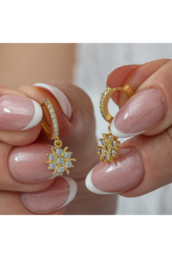 Gümüş Gold Sallantılı Güneş Kadın Küpe