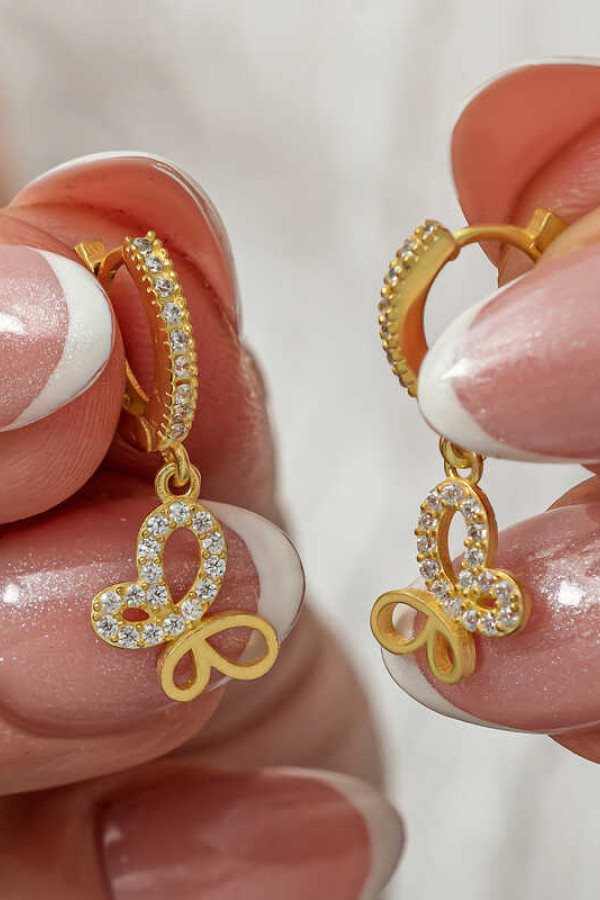 Gümüş Sallantılı Gold Kelebek Kadın Küpe