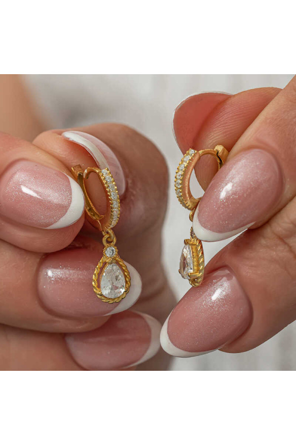Gümüş Sallantılı Gold Damla Kadın Küpe