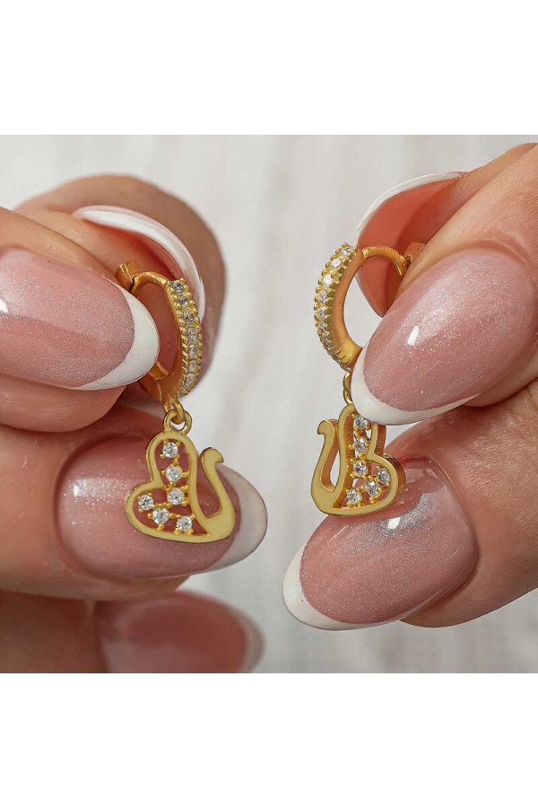 Gümüş Sallantılı Gold Kuğu Kadın Küpe