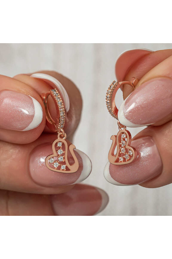 Gümüş Sallantılı Rose Kuğu Kadın Küpe
