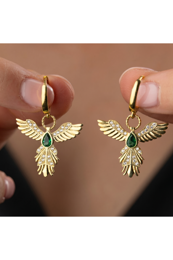 Gümüş Anka Kuşu Figürlü Gold Kadın Küpe