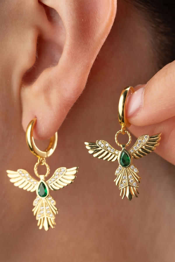 Gümüş Anka Kuşu Figürlü Gold Kadın Küpe