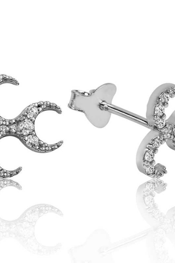 Gümüş Üç Hilal Çivili Küpe