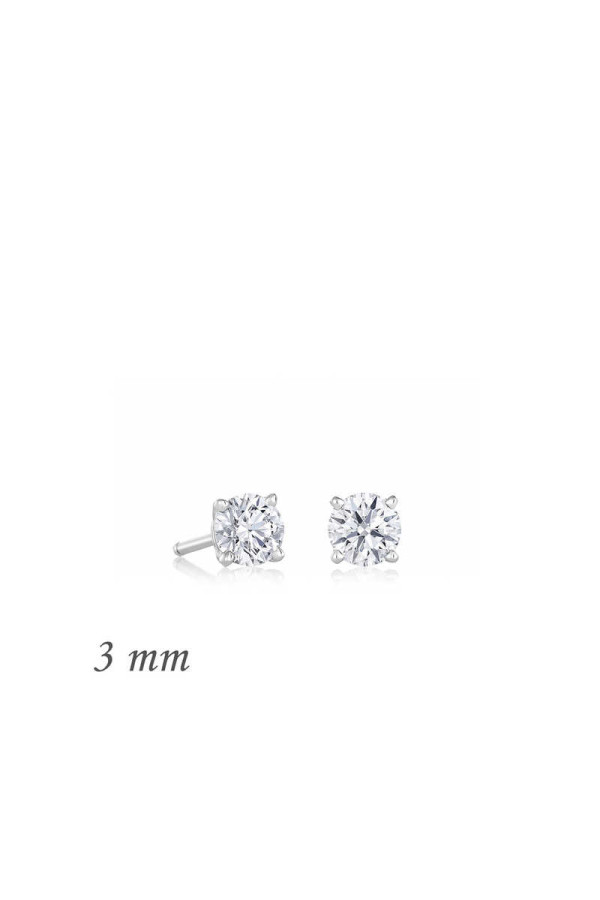 Gümüş Yuvarlak Tek Taş Zirkon Küpe - 3 mm