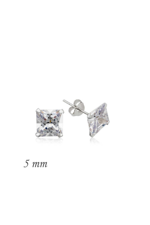 Gümüş Kare Tek Taş Zirkon Küpe - 5 mm