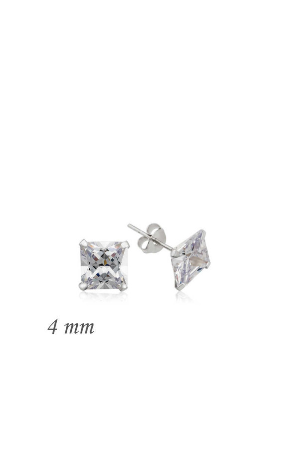 Gümüş Kare Tek Taş Zirkon Küpe - 4 mm