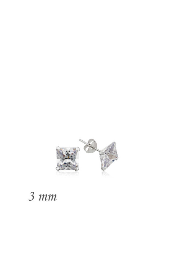 Gümüş Kare Tek Taş Zirkon Küpe - 3 mm