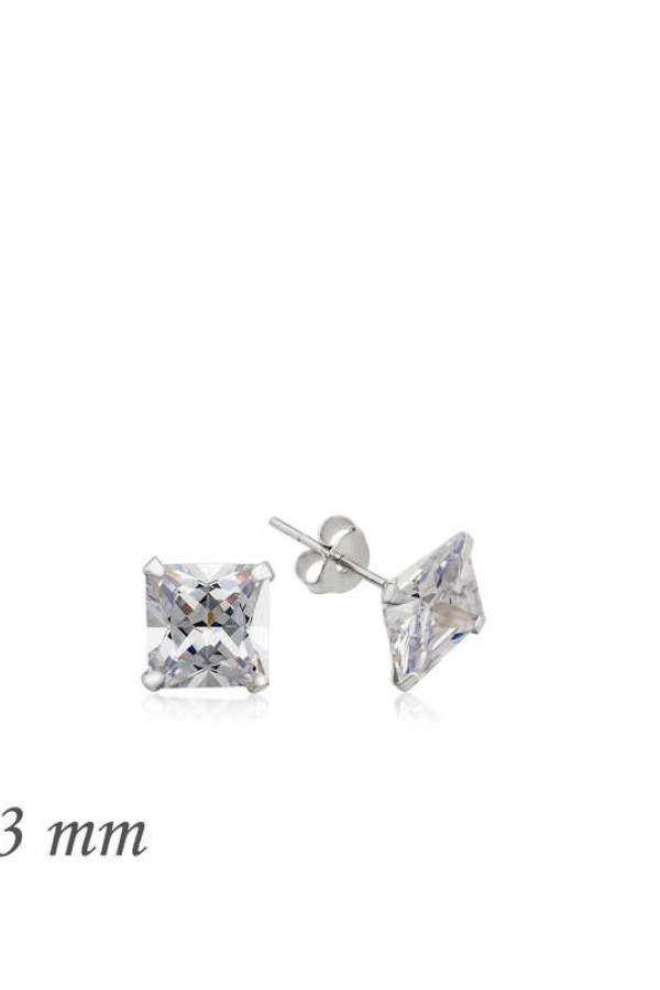 Gümüş Kare Tek Taş Zirkon Küpe - 3 mm