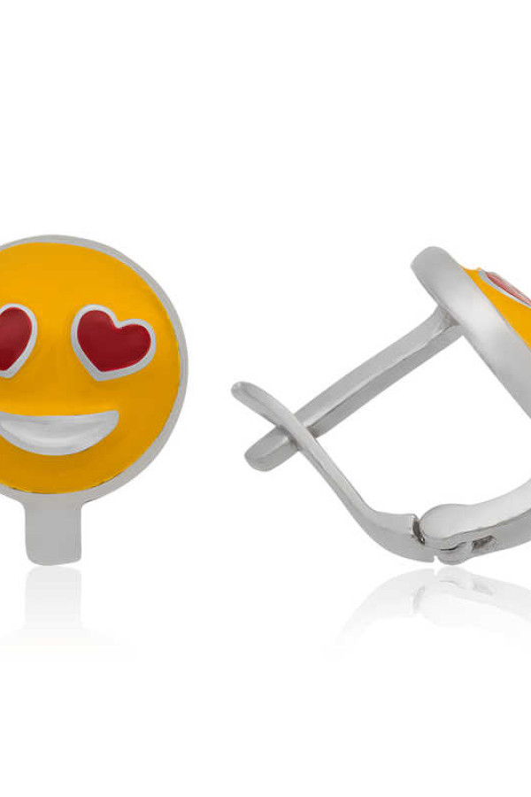 Gümüş Kalp Gözlü Emoji Çocuk Küpesi