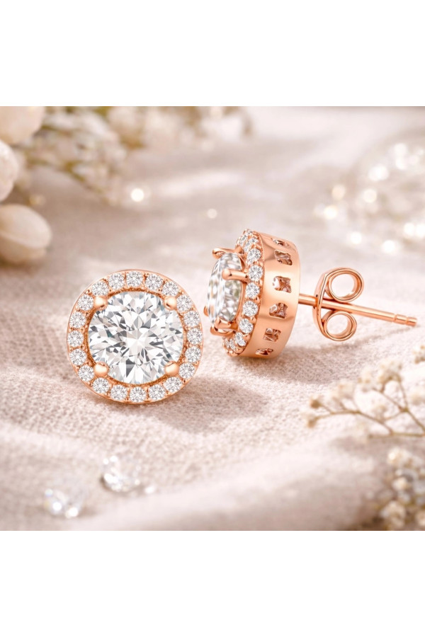 Gümüş Rose Oval Montür Pırlanta Modeli Küpe