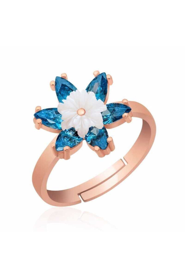 Gümüş Rose Mavi Lotus Çiçeği Yüzük