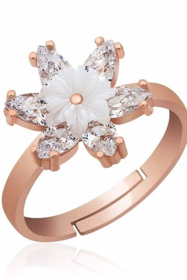 Gümüş Rose Beyaz Lotus Çiçeği Yüzük